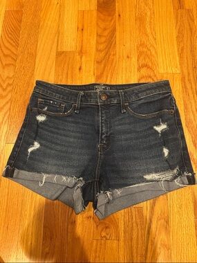 Abercrombie & Fitch Dark Blue Distressed Denim Shorts